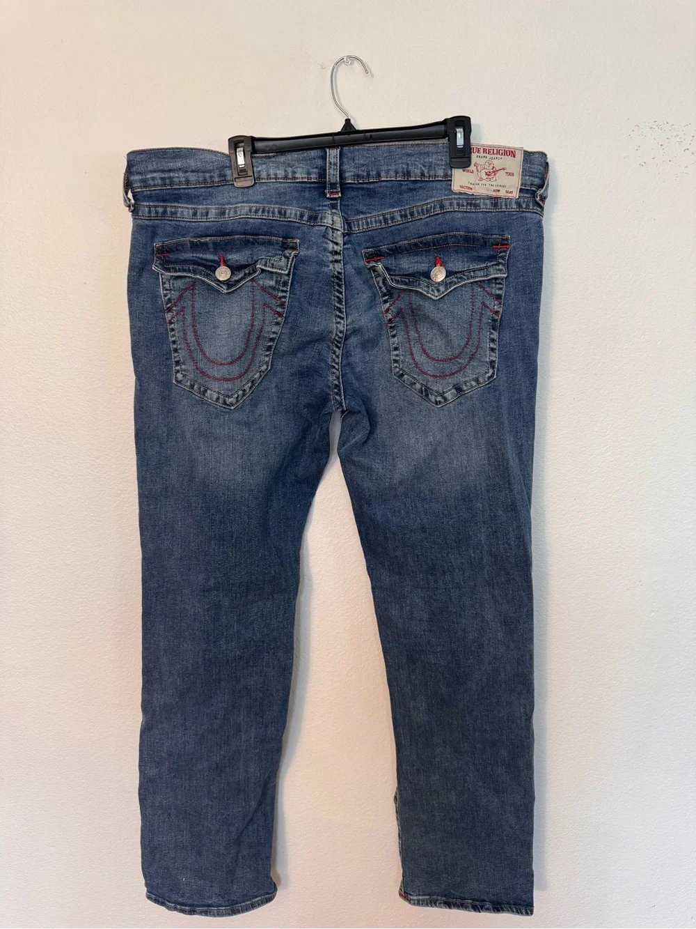 True Religion Denim Jeans in Medium Blue with Red Trim